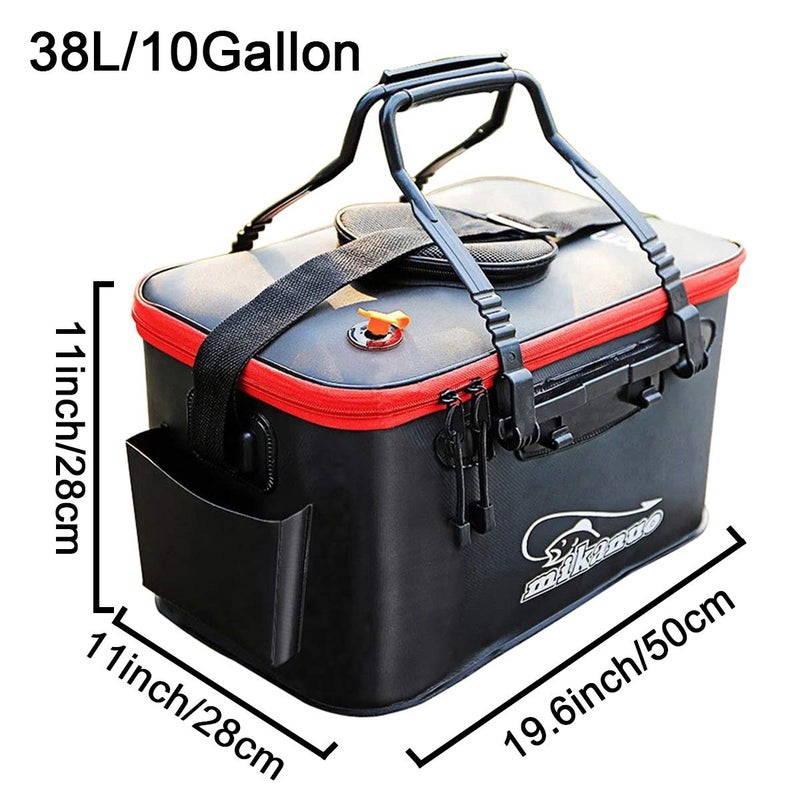 Sunglow Fishing Bucket,Foldable Fish Bucket, Multi-Functional EVA Fishing Bag for Outdoor, Live Fish Lures Bucket and Fish Protection Bucket,10GAL/8GAL/6GAL/4.8GAL/3GAL Live Fish Container (10GAL/Black) - Image 2